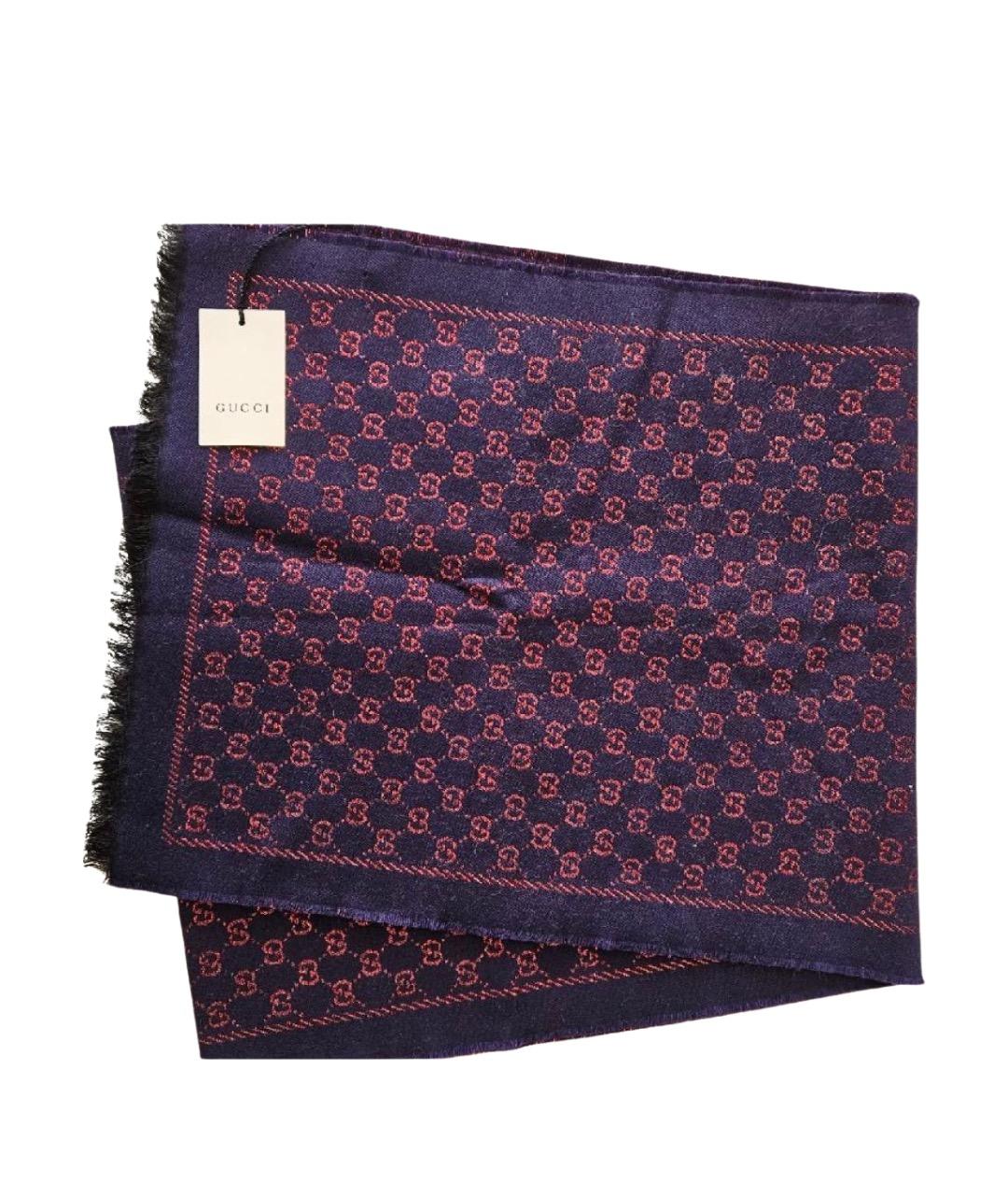 GUCCI Темно-синий шерстяной шарф, фото 1