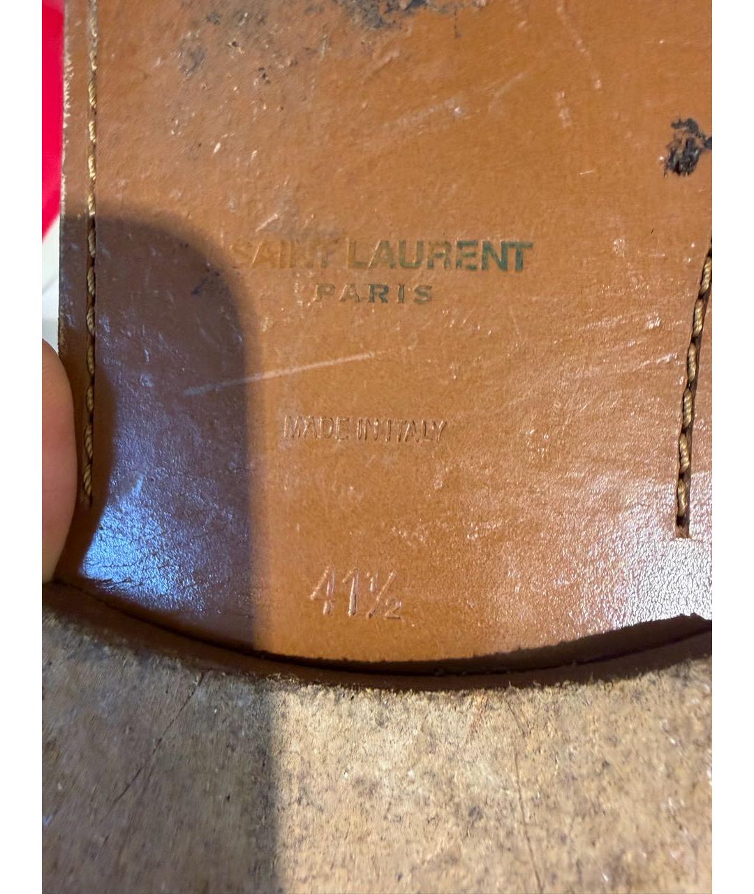 SAINT LAURENT Коричневые кожаные сандалии, фото 3