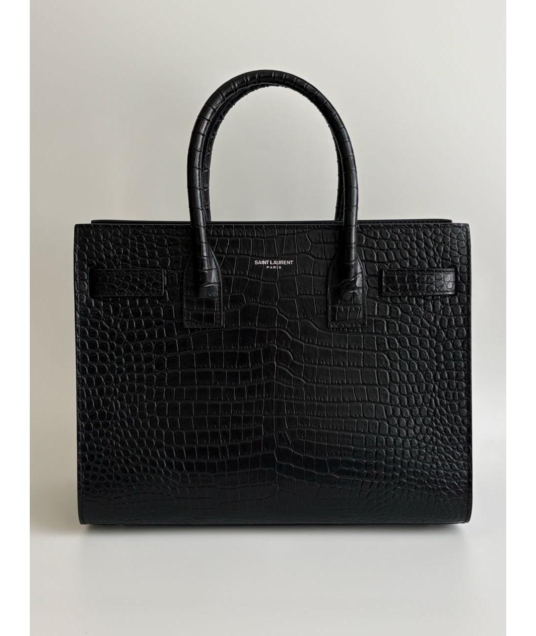 SAINT LAURENT Черная кожаная сумка с короткими ручками, фото 9