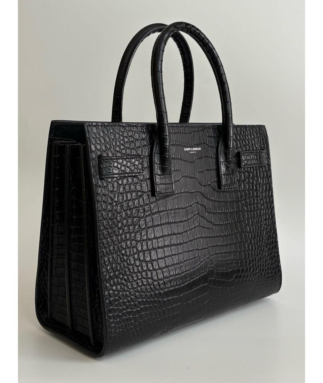 SAINT LAURENT Черная кожаная сумка с короткими ручками, фото 2