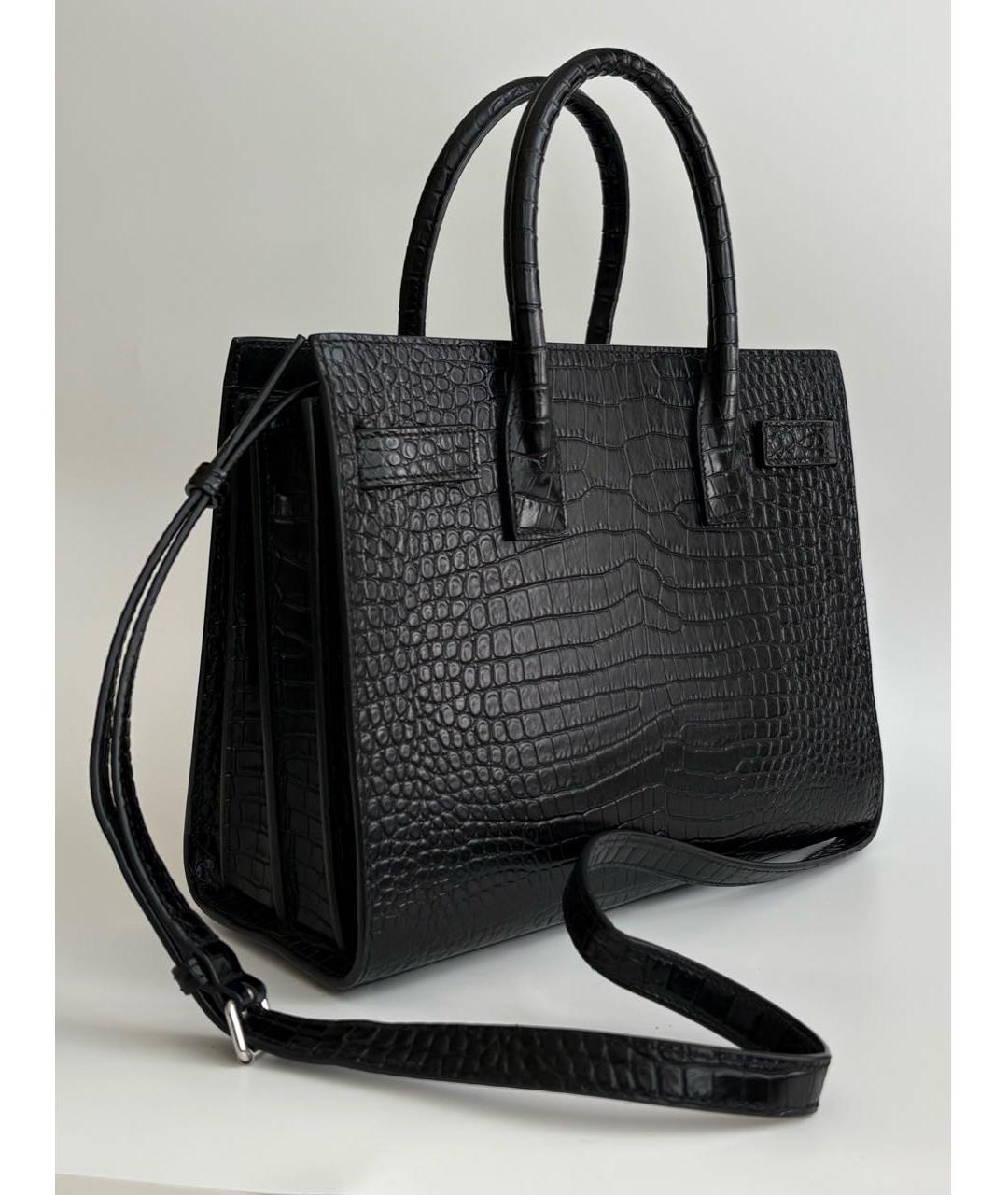 SAINT LAURENT Черная кожаная сумка с короткими ручками, фото 3