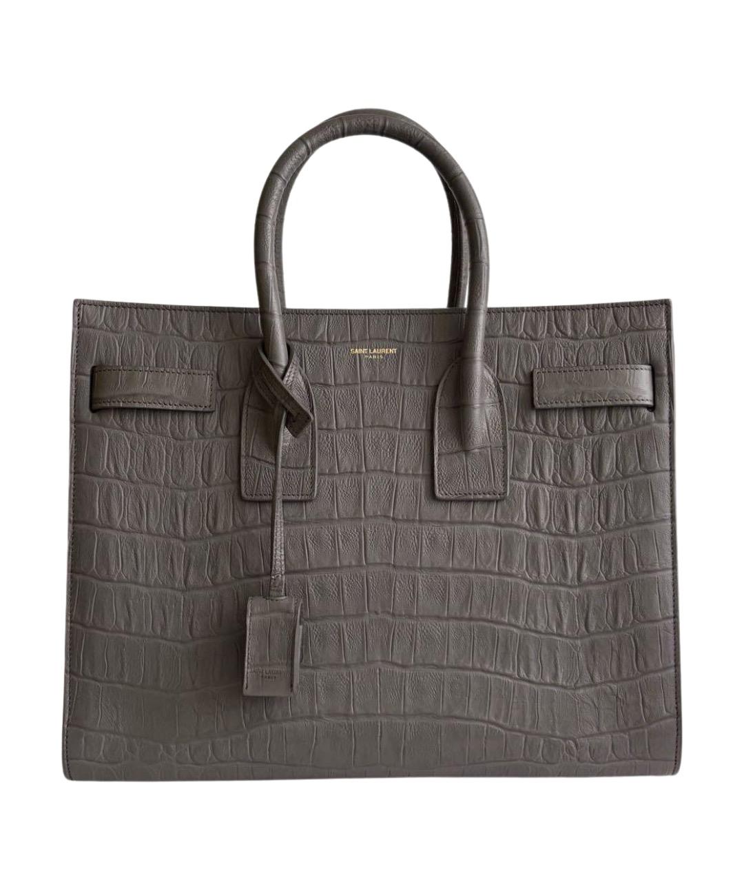 SAINT LAURENT Серая кожаная сумка с короткими ручками, фото 1