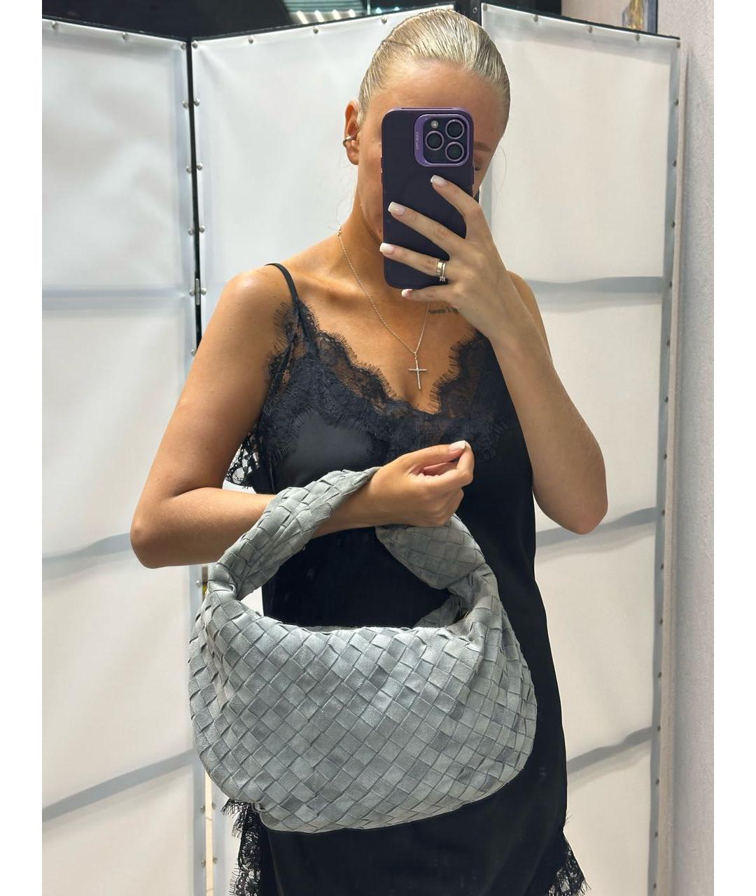 BOTTEGA VENETA Серая замшевая сумка с короткими ручками, фото 7