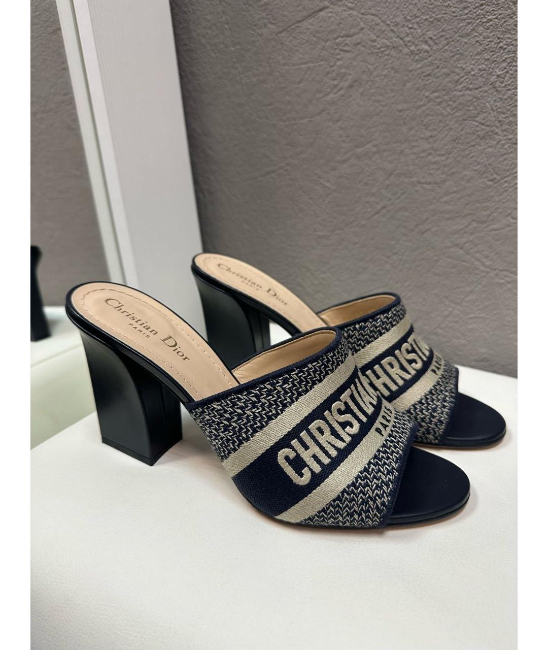 CHRISTIAN DIOR Темно-синие текстильные мюли, фото 8