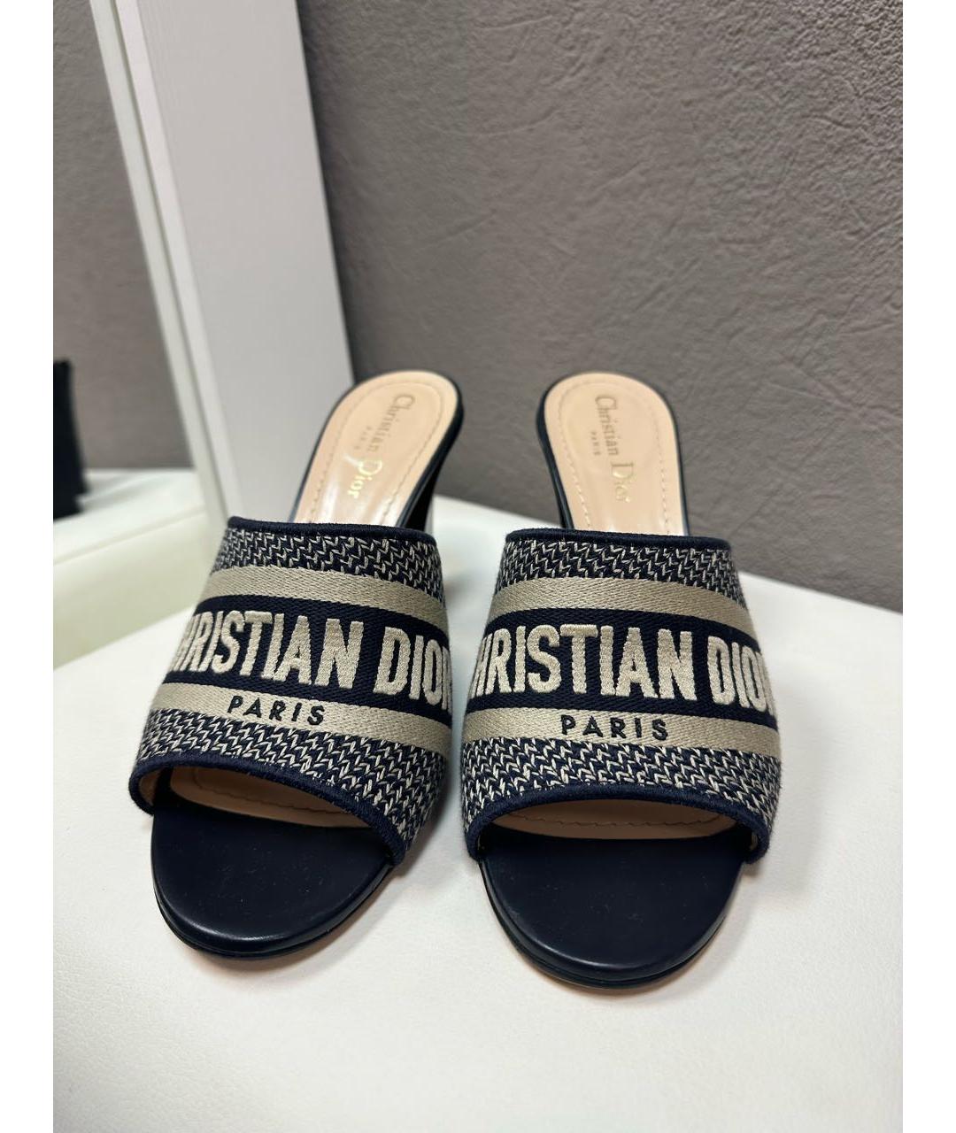 CHRISTIAN DIOR Темно-синие текстильные мюли, фото 2