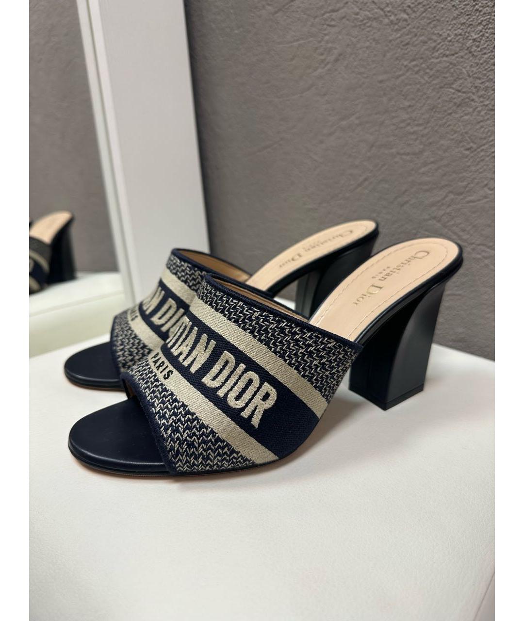 CHRISTIAN DIOR Темно-синие текстильные мюли, фото 3