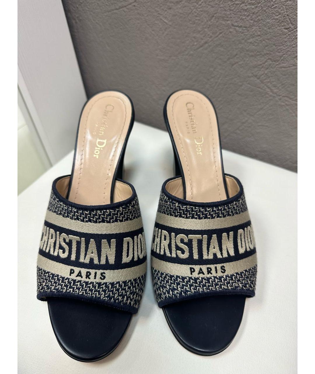 CHRISTIAN DIOR Темно-синие текстильные мюли, фото 4