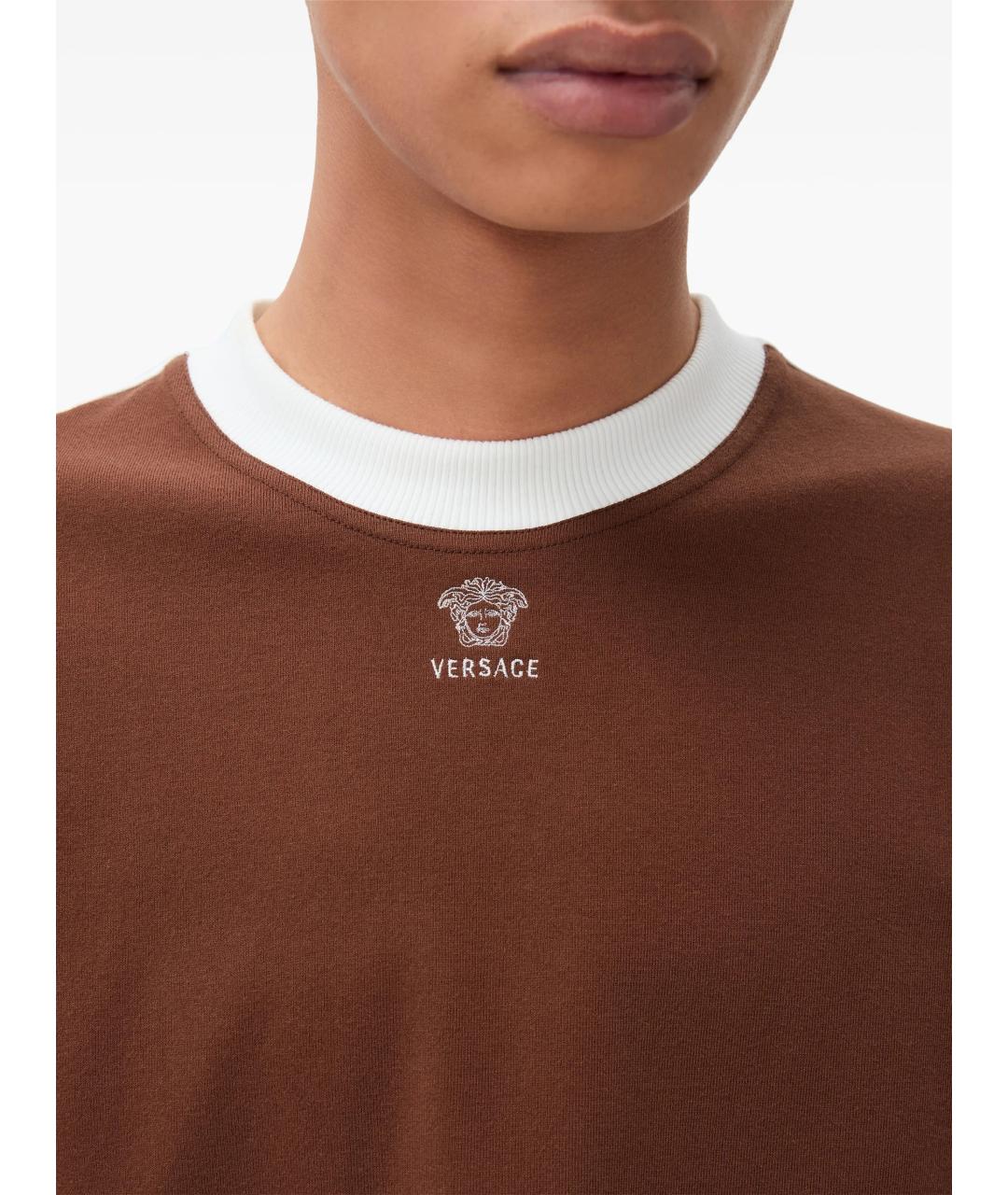 VERSACE Коричневая хлопковая футболка, фото 4