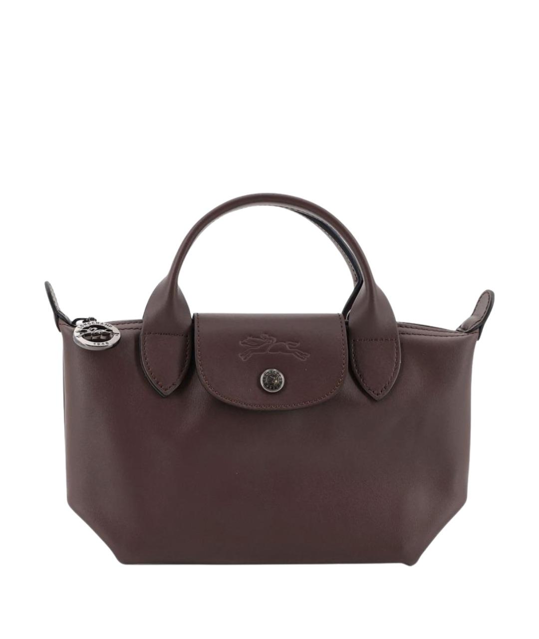 LONGCHAMP Коричневая кожаная сумка с короткими ручками, фото 1