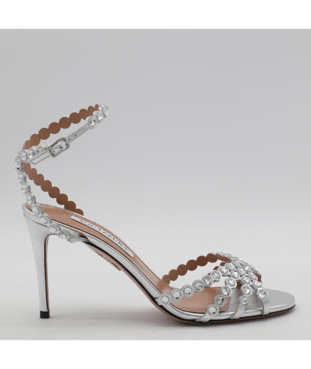 AQUAZZURA Серебряные кожаные босоножки, фото 3