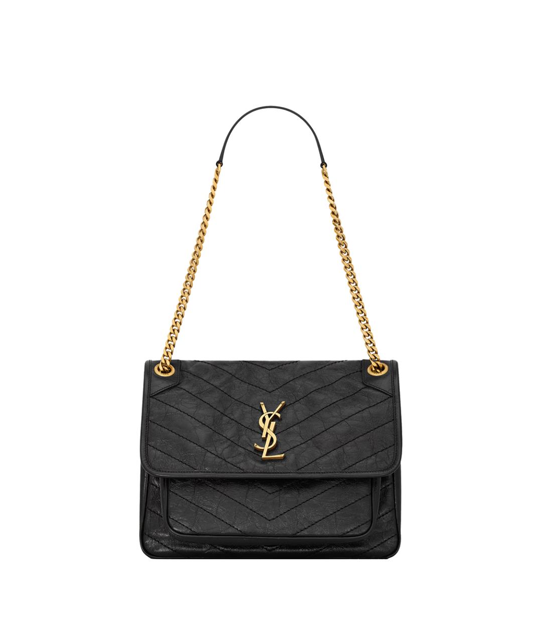 SAINT LAURENT Черная кожаная сумка через плечо, фото 1