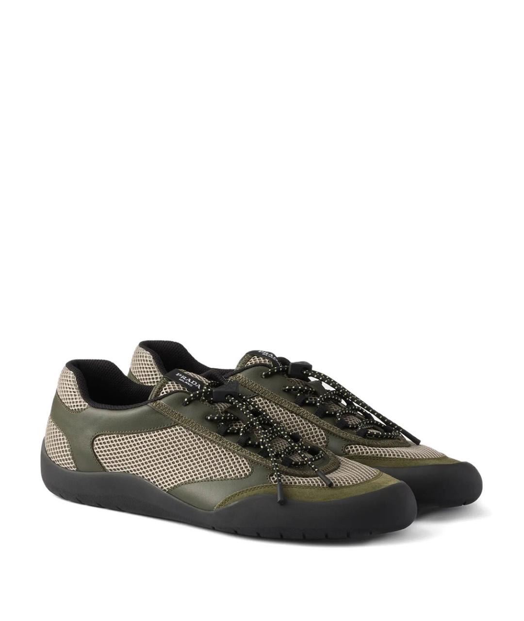 PRADA Хаки текстильные низкие кроссовки / кеды, фото 3