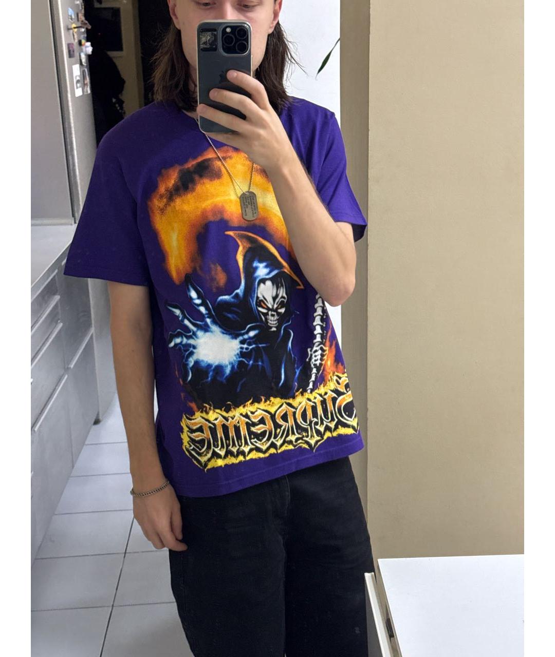 SUPREME Фиолетовая хлопковая футболка, фото 5