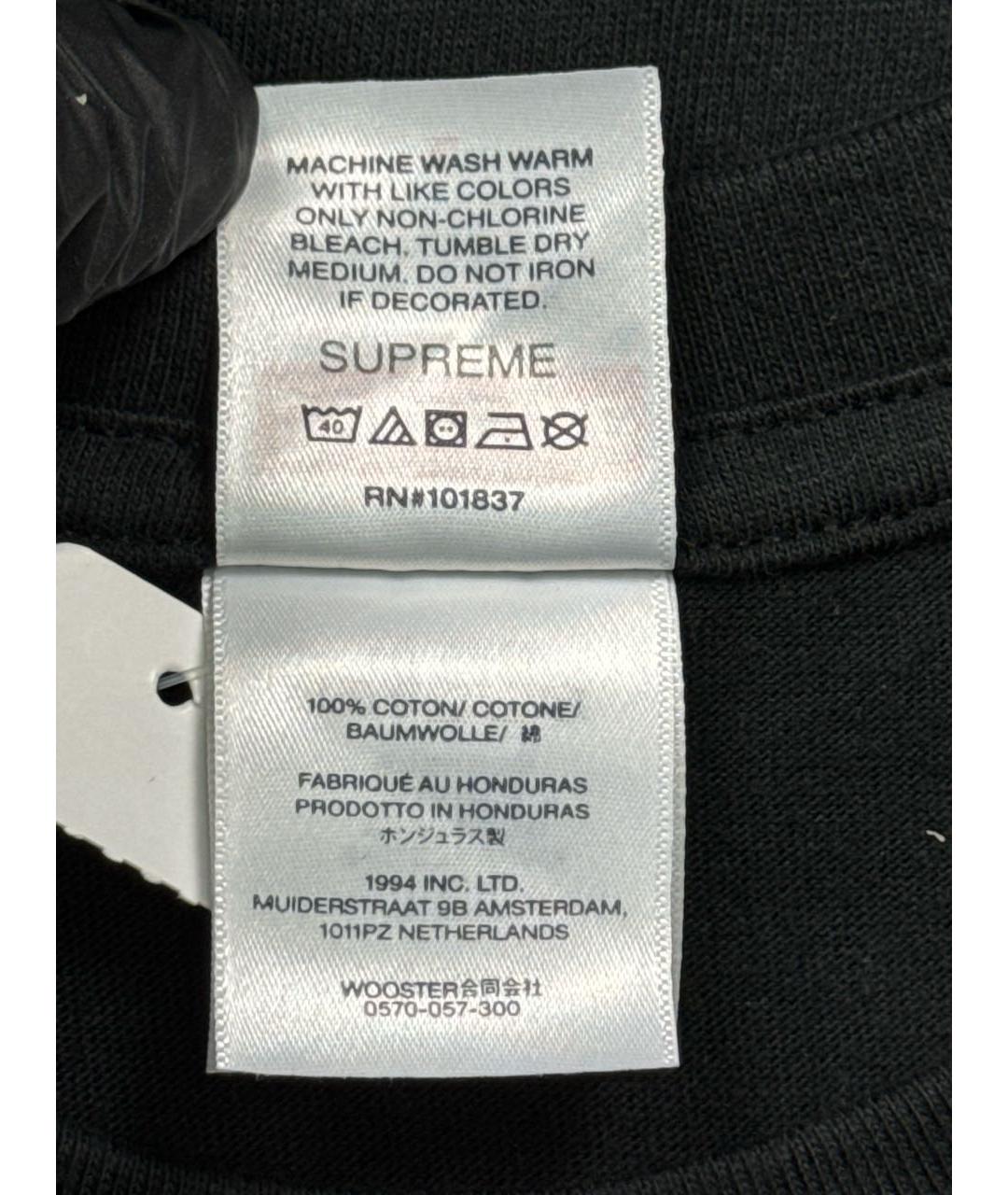 SUPREME Черная хлопковая футболка, фото 7