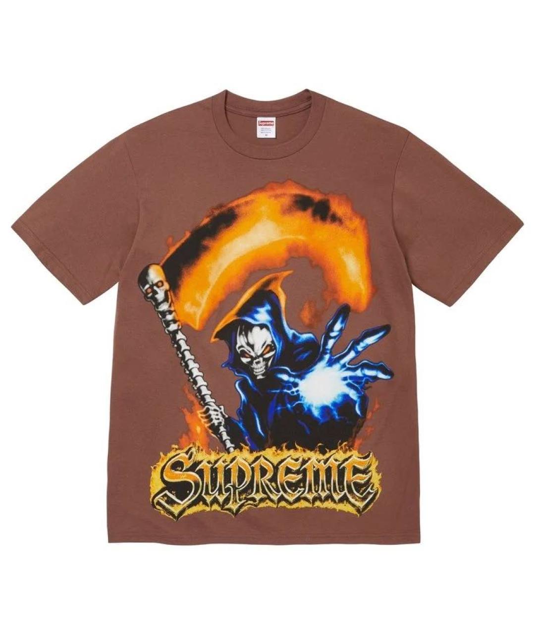 SUPREME Коричневая хлопковая футболка, фото 1