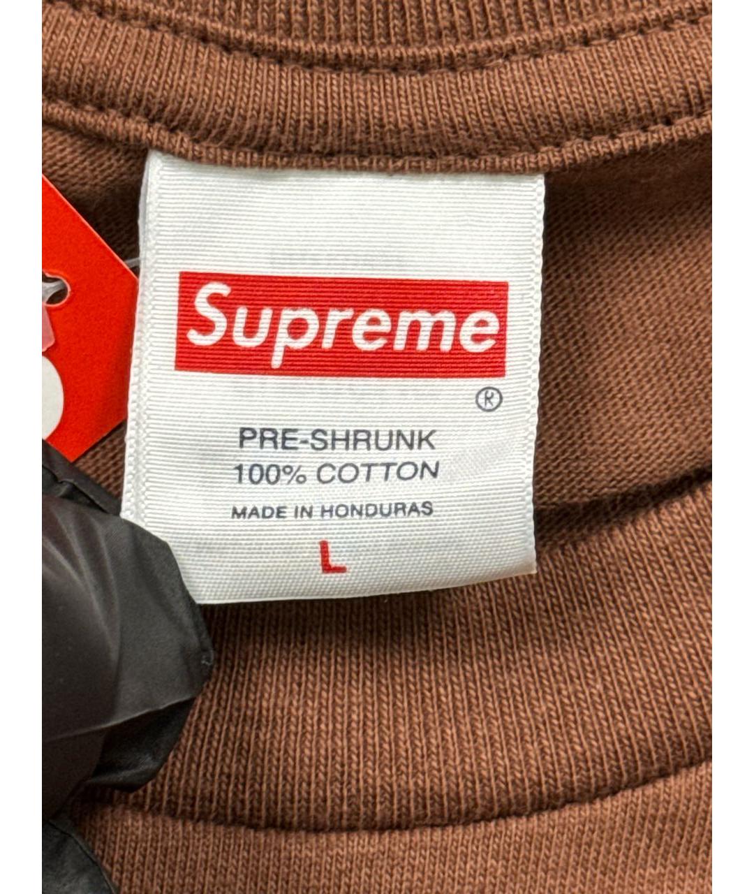 SUPREME Коричневая хлопковая футболка, фото 6