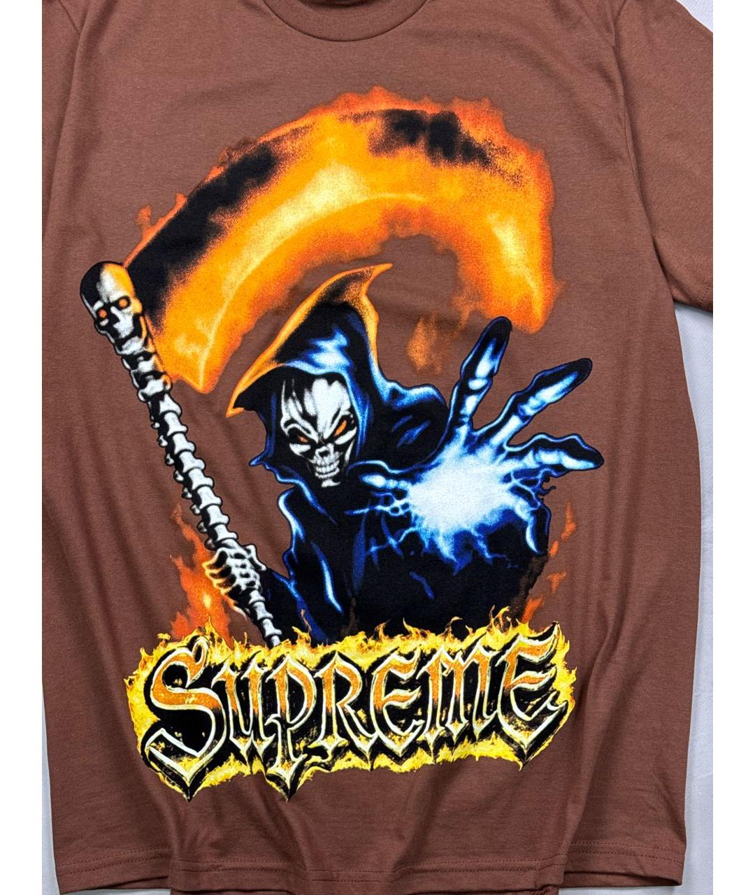 SUPREME Коричневая хлопковая футболка, фото 3