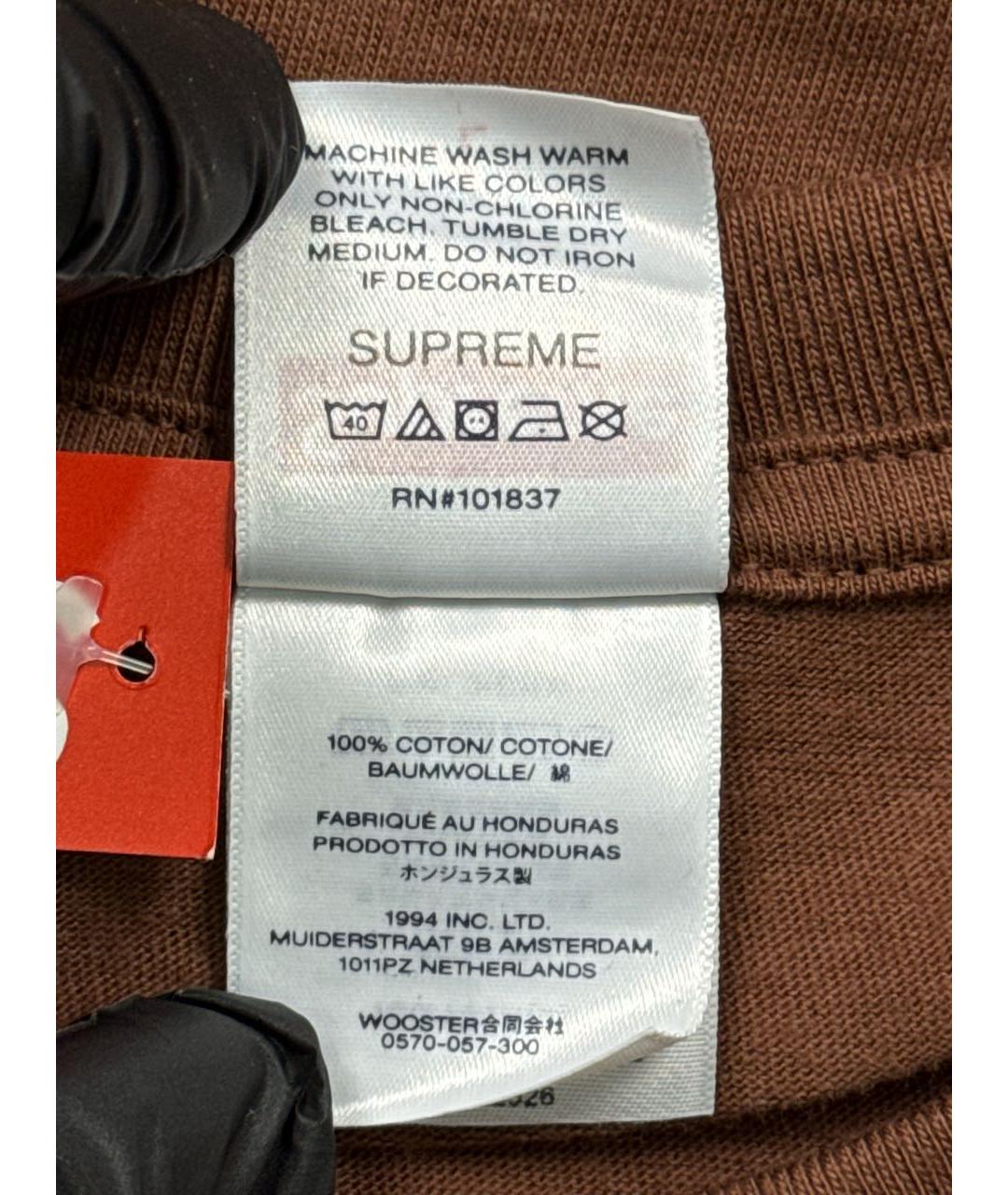 SUPREME Коричневая хлопковая футболка, фото 7