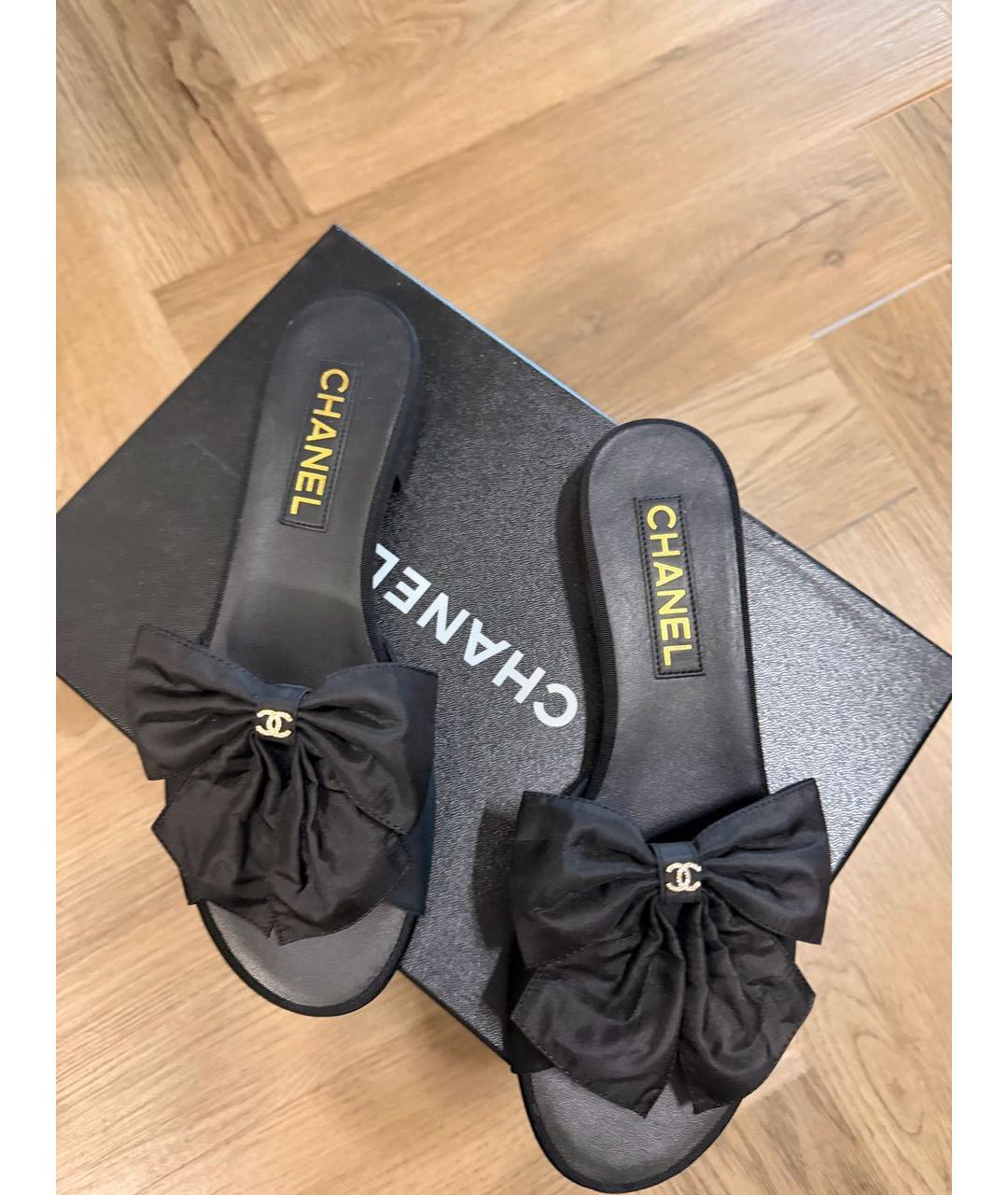 CHANEL Черные текстильные босоножки, фото 2