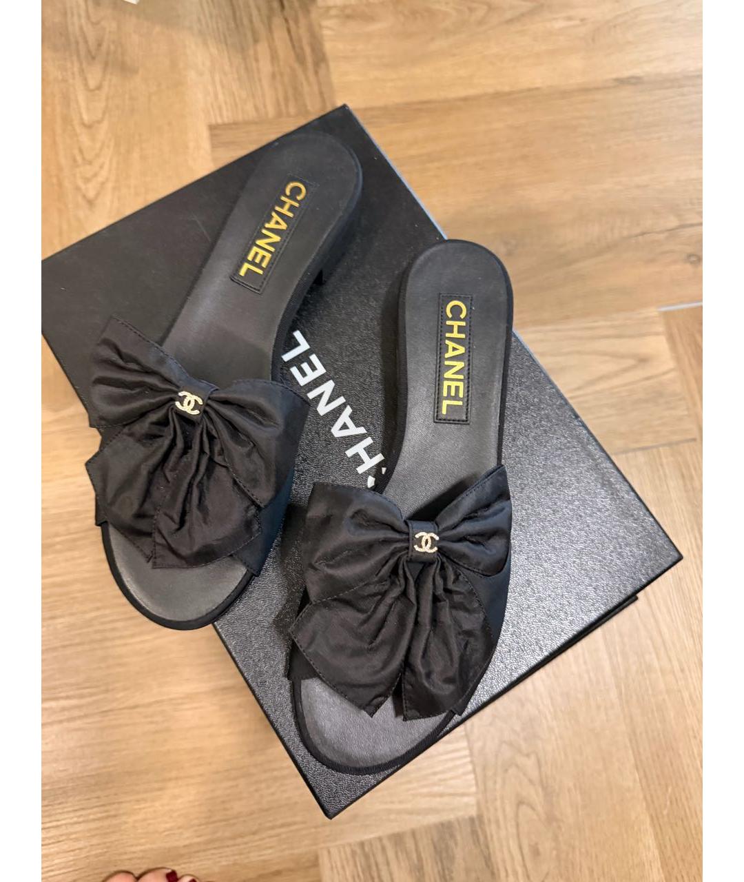 CHANEL Черные текстильные босоножки, фото 7