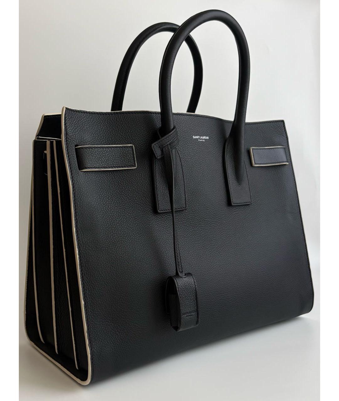 SAINT LAURENT Черная кожаная сумка с короткими ручками, фото 2