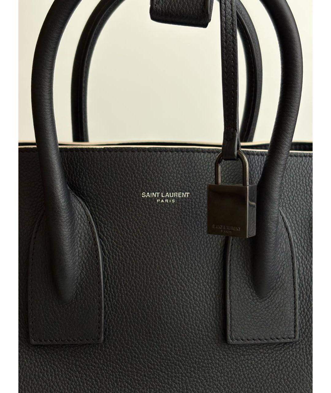 SAINT LAURENT Черная кожаная сумка с короткими ручками, фото 4