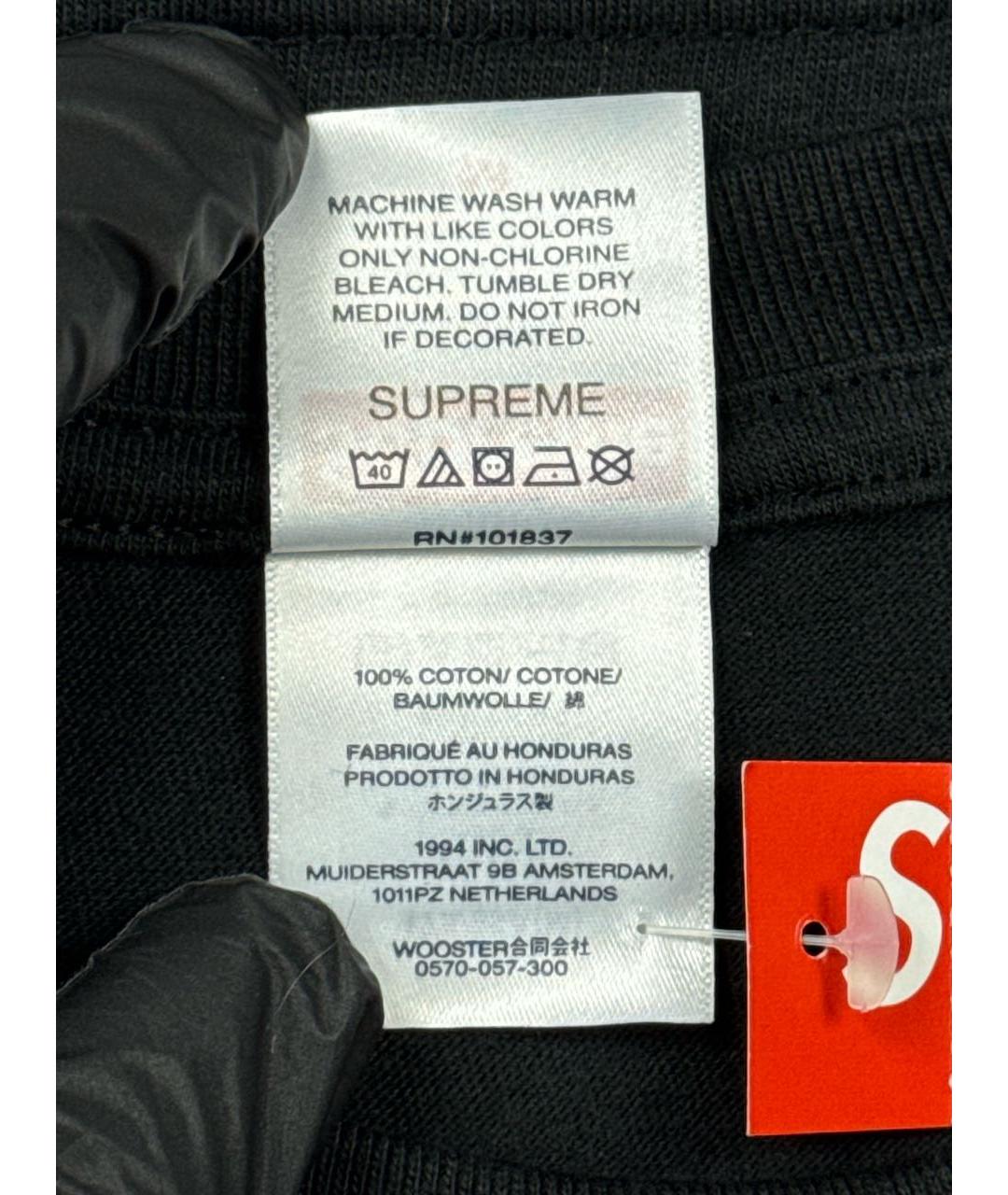 SUPREME Черная хлопковая футболка, фото 7