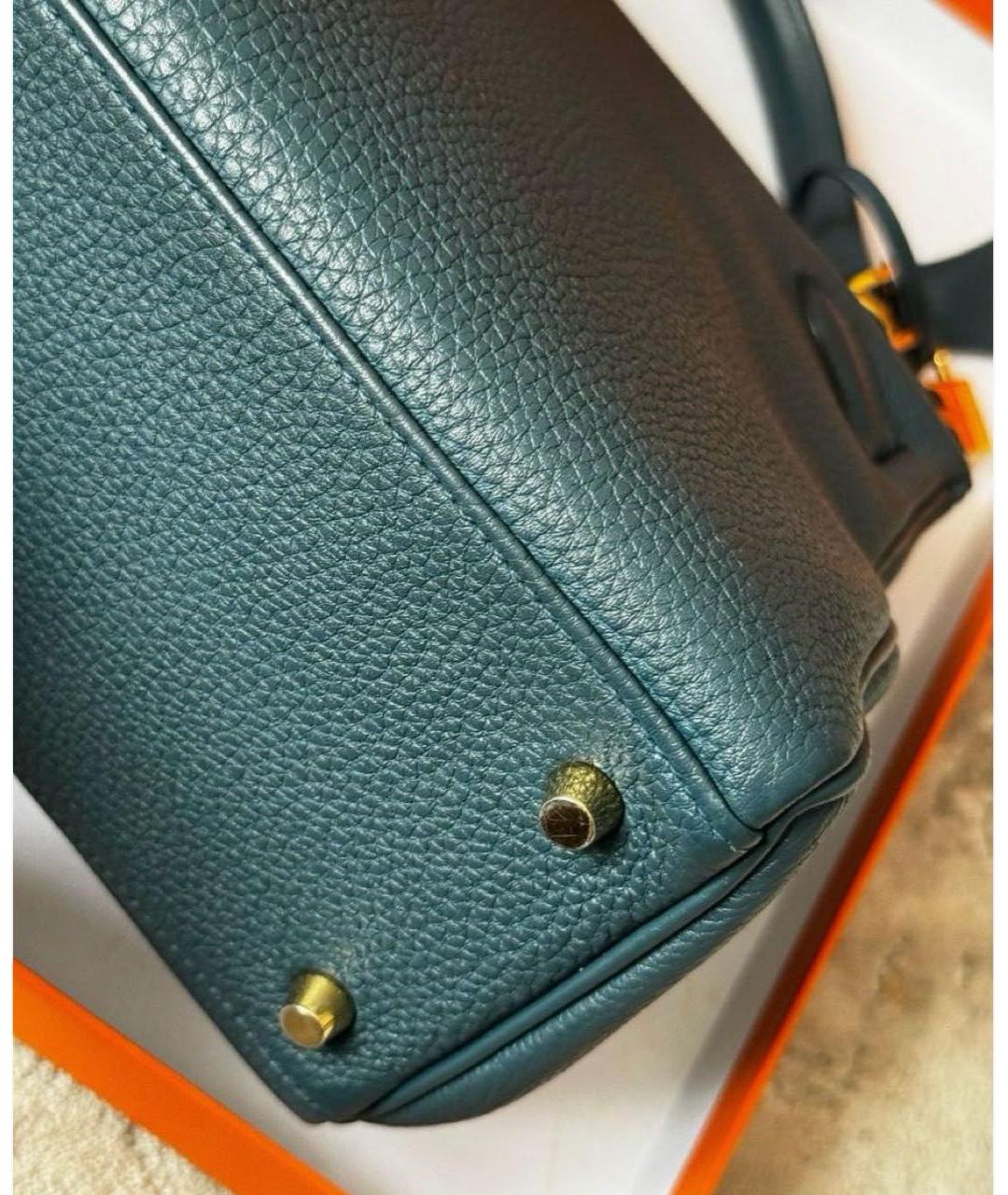 HERMES Бирюзовая кожаная сумка с короткими ручками, фото 7