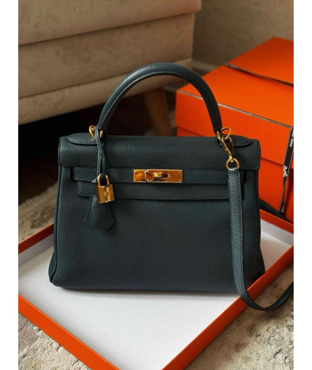 HERMES Бирюзовая кожаная сумка с короткими ручками, фото 8