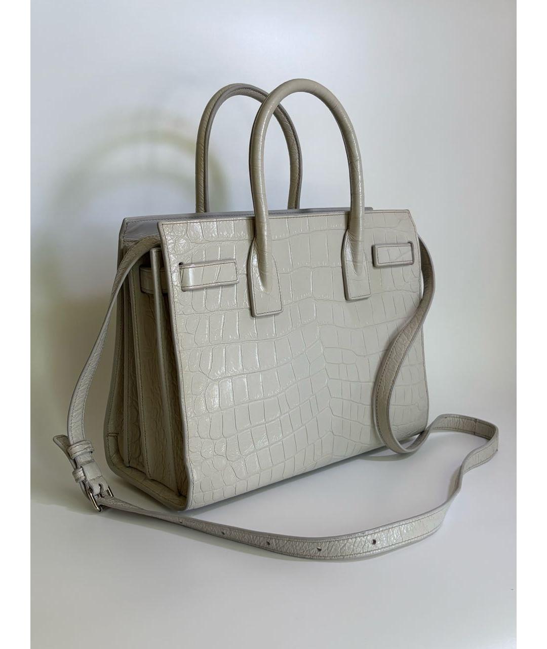 SAINT LAURENT Белая кожаная сумка с короткими ручками, фото 3