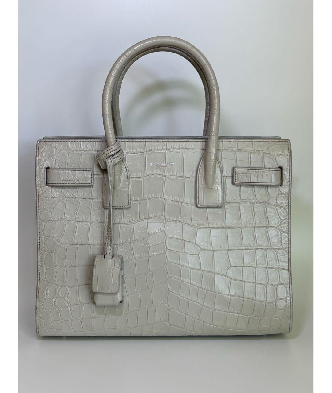 SAINT LAURENT Белая кожаная сумка с короткими ручками, фото 9