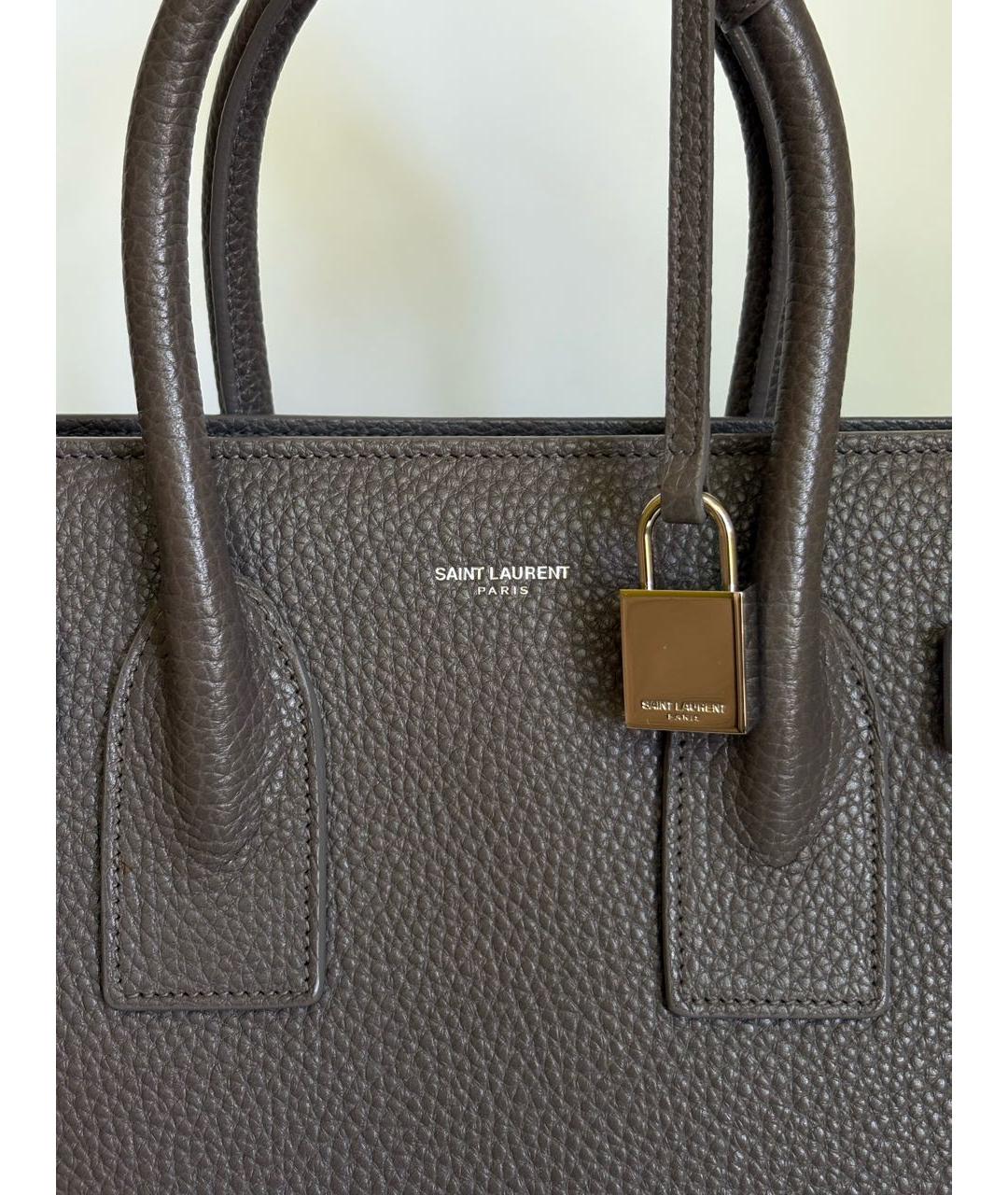 SAINT LAURENT Серая кожаная сумка с короткими ручками, фото 4