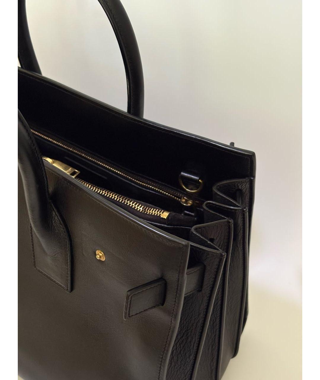 SAINT LAURENT Черная кожаная сумка с короткими ручками, фото 6