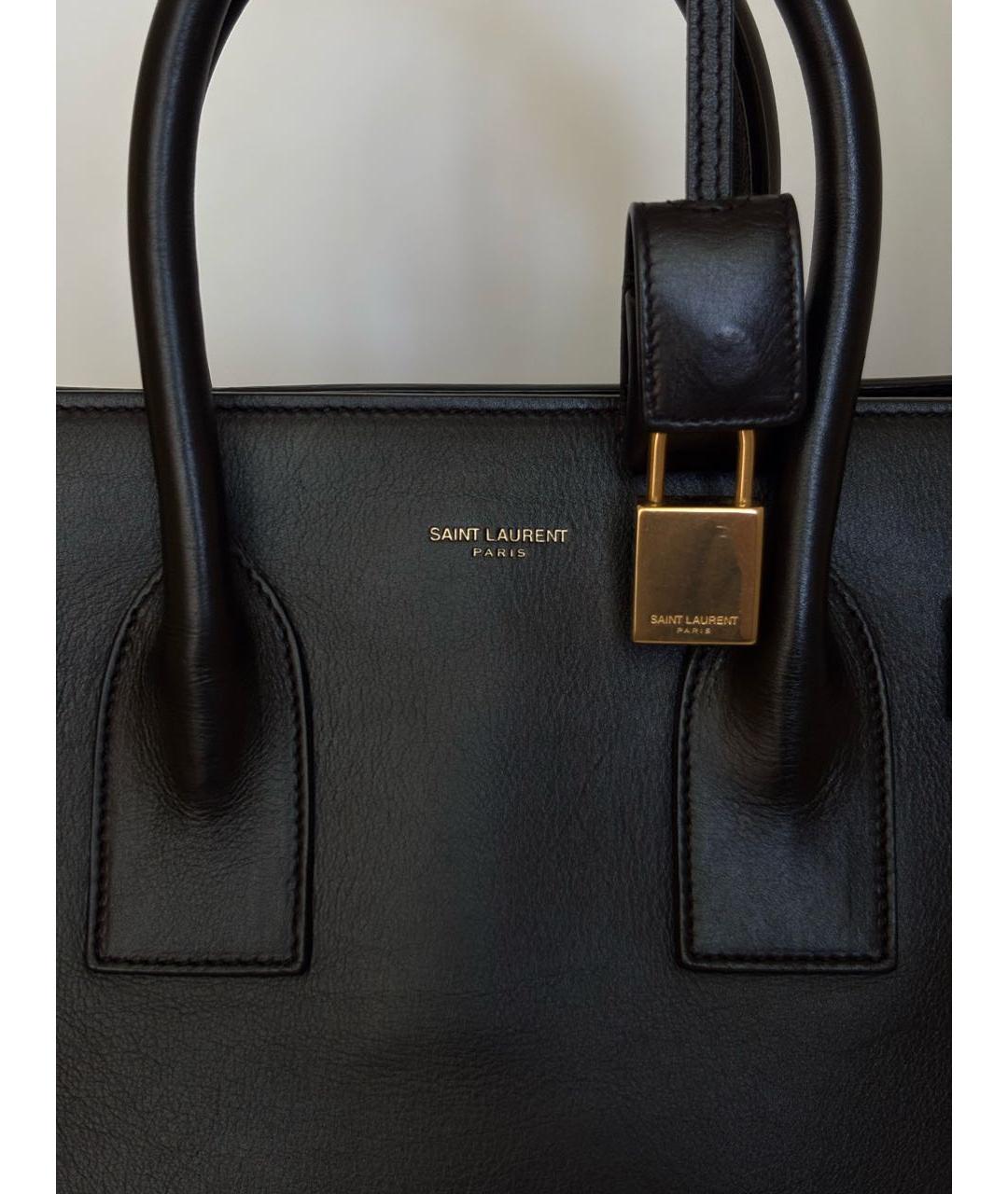 SAINT LAURENT Черная кожаная сумка с короткими ручками, фото 4