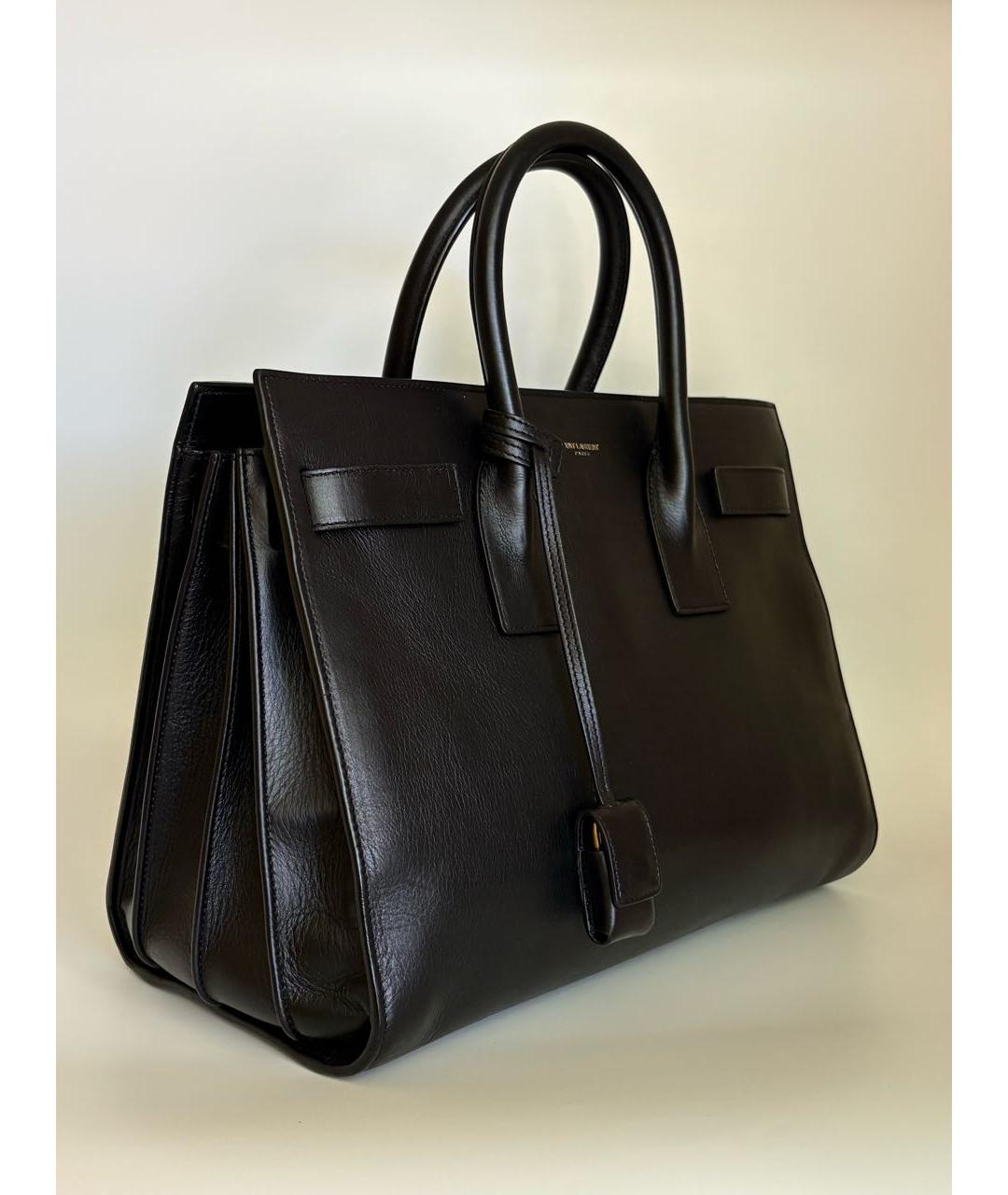 SAINT LAURENT Черная кожаная сумка с короткими ручками, фото 2