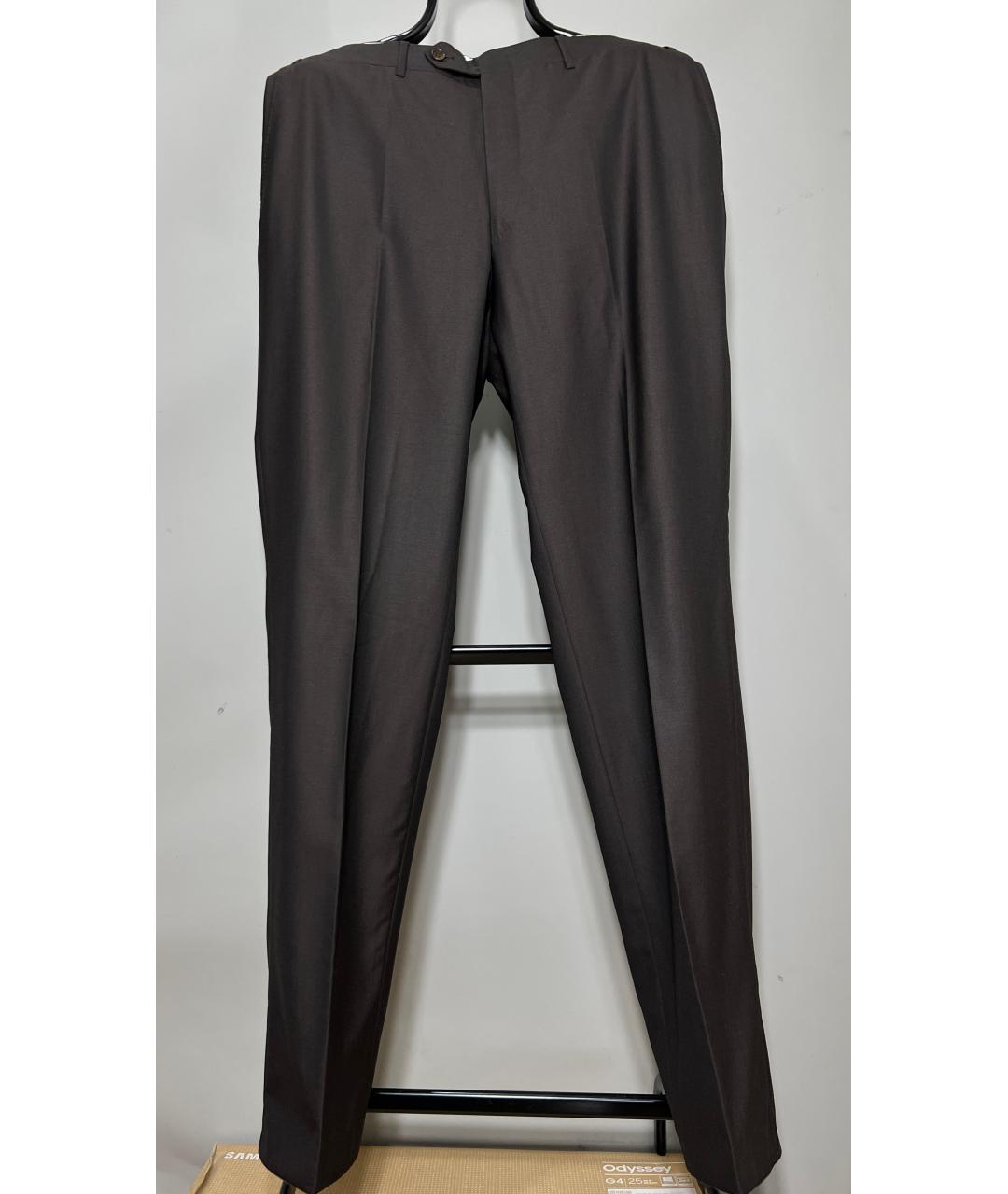 CANALI Коричневые шерстяные повседневные брюки, фото 8