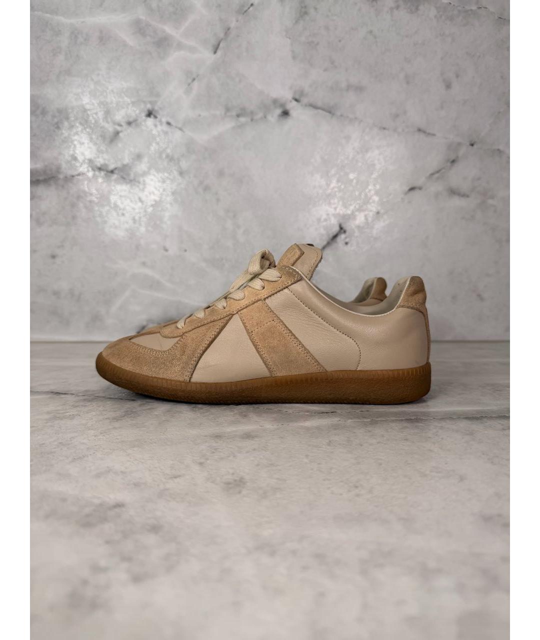 MAISON MARGIELA Бежевые кожаные кеды, фото 9
