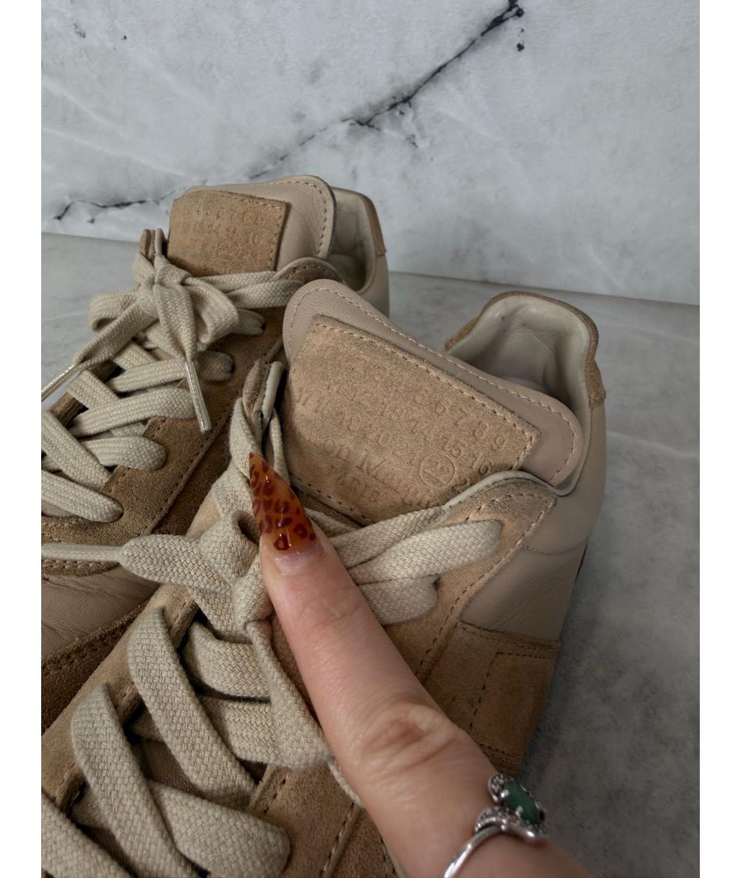 MAISON MARGIELA Бежевые кожаные кеды, фото 3