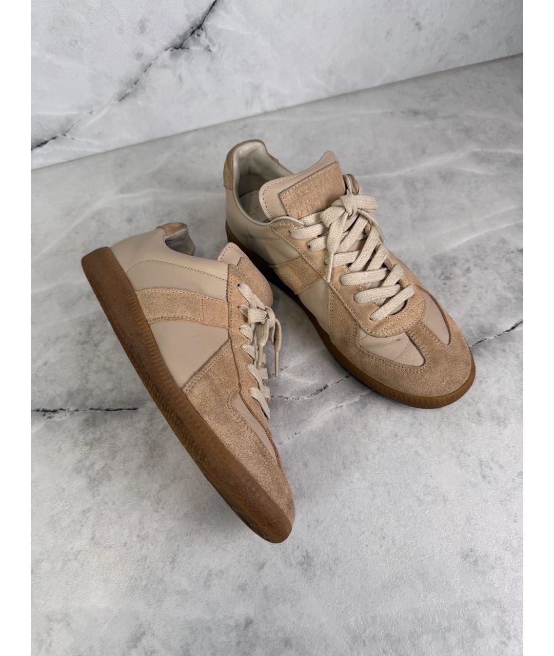 MAISON MARGIELA Бежевые кожаные кеды, фото 2