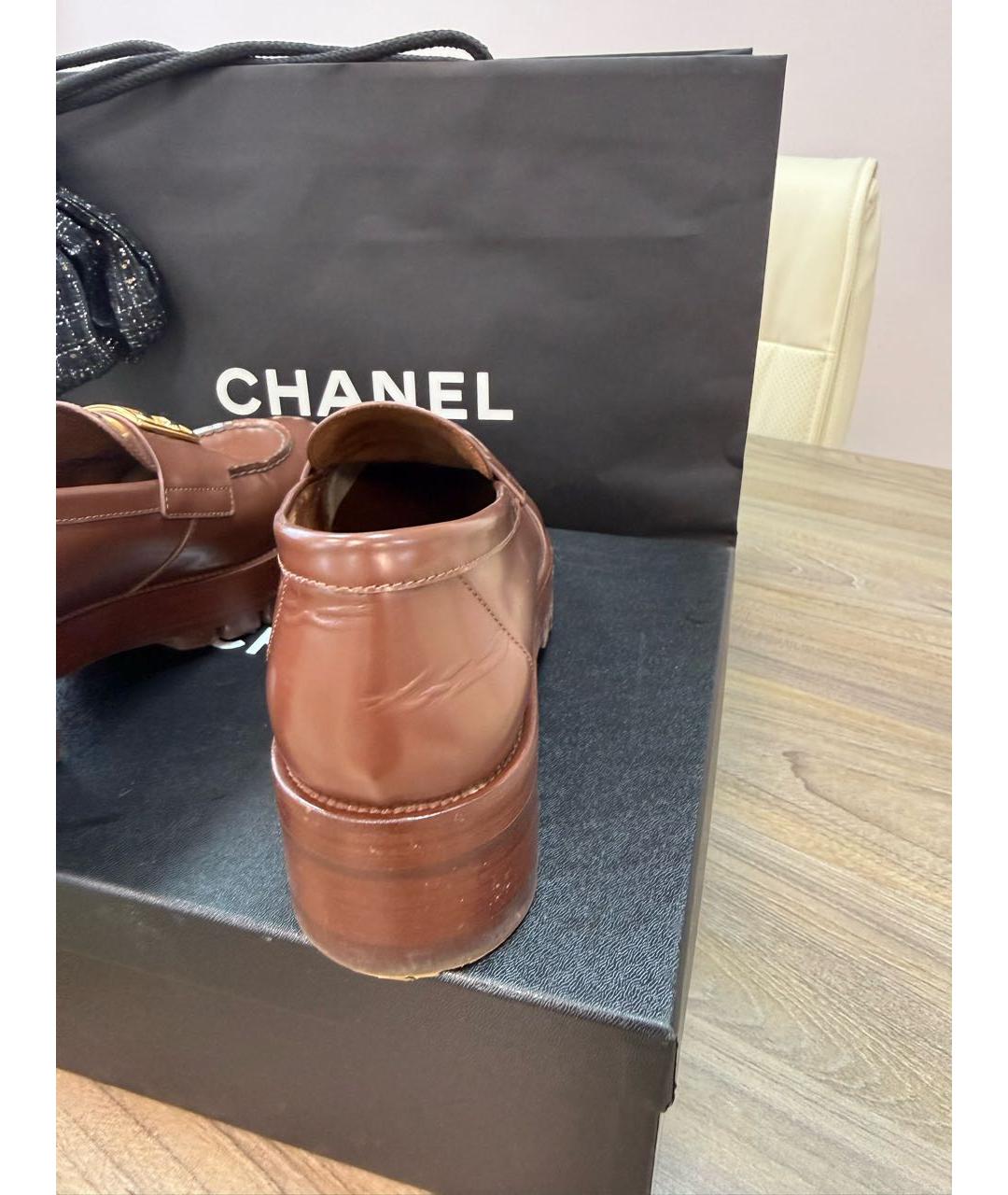 CHANEL Коричневые кожаные лоферы, фото 4