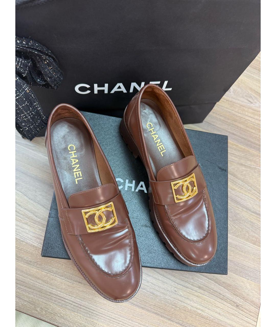 CHANEL Коричневые кожаные лоферы, фото 2