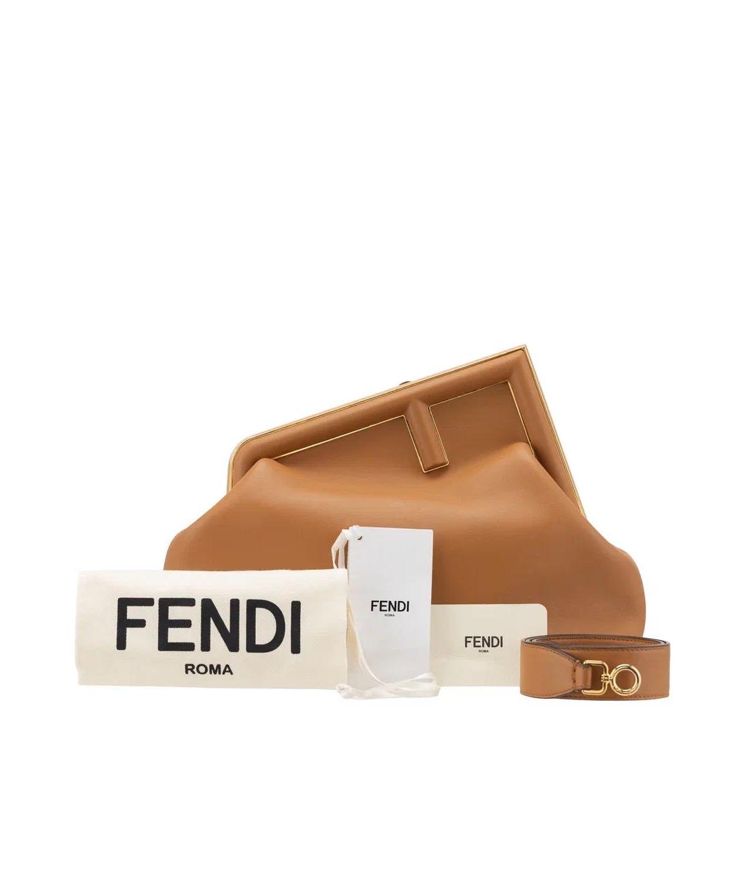 FENDI Коричневая кожаная сумка через плечо, фото 2