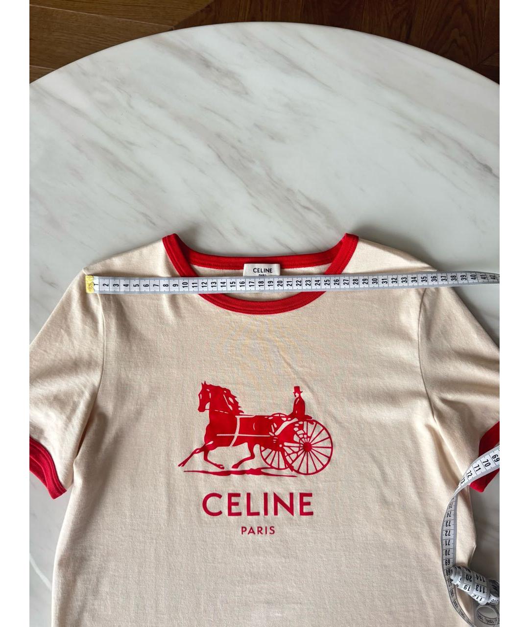 CELINE Бежевая хлопковая футболка, фото 3