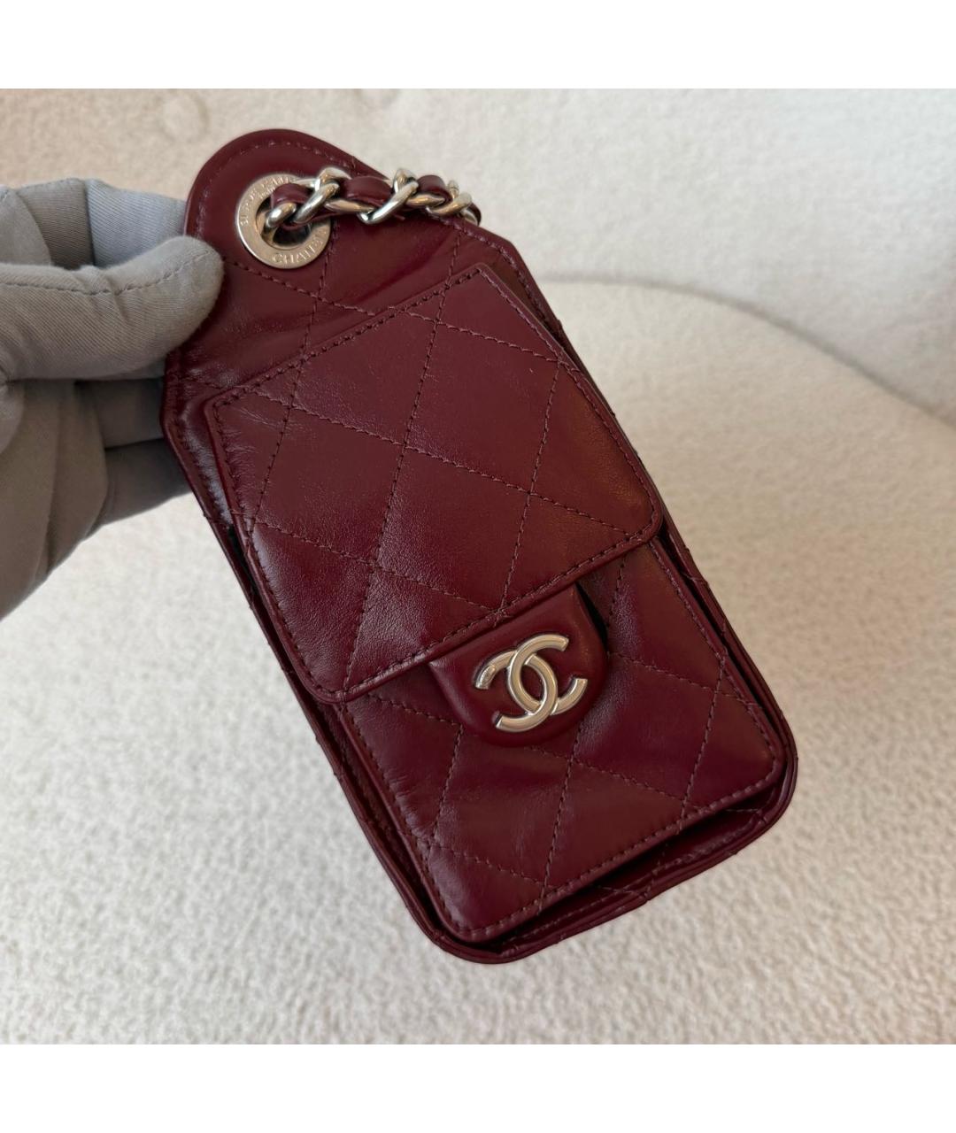 CHANEL Бордовая кожаная сумка через плечо, фото 4