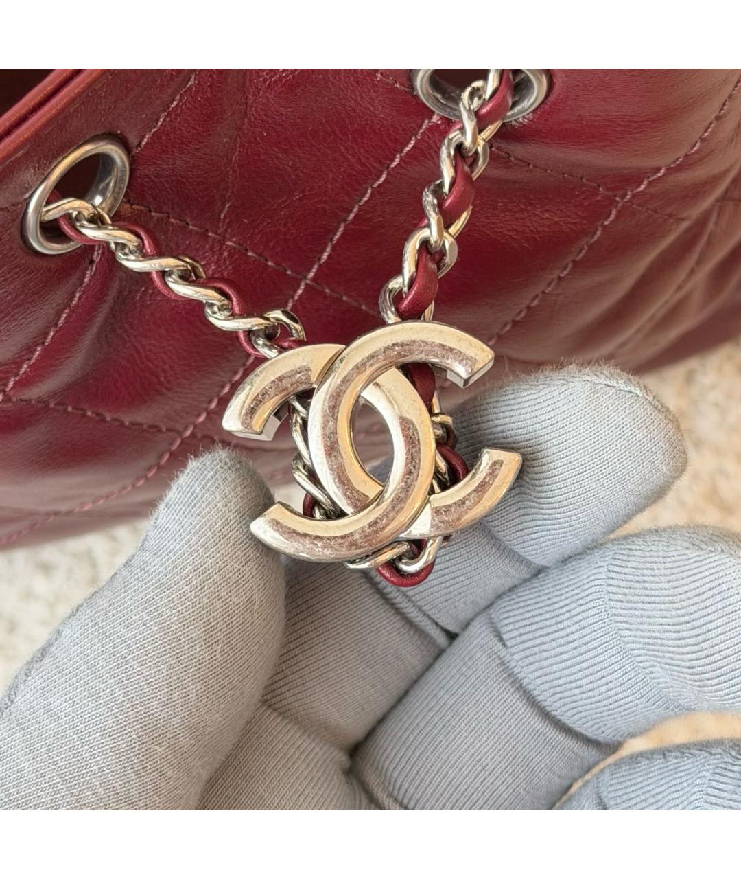 CHANEL Бордовая кожаная сумка через плечо, фото 6
