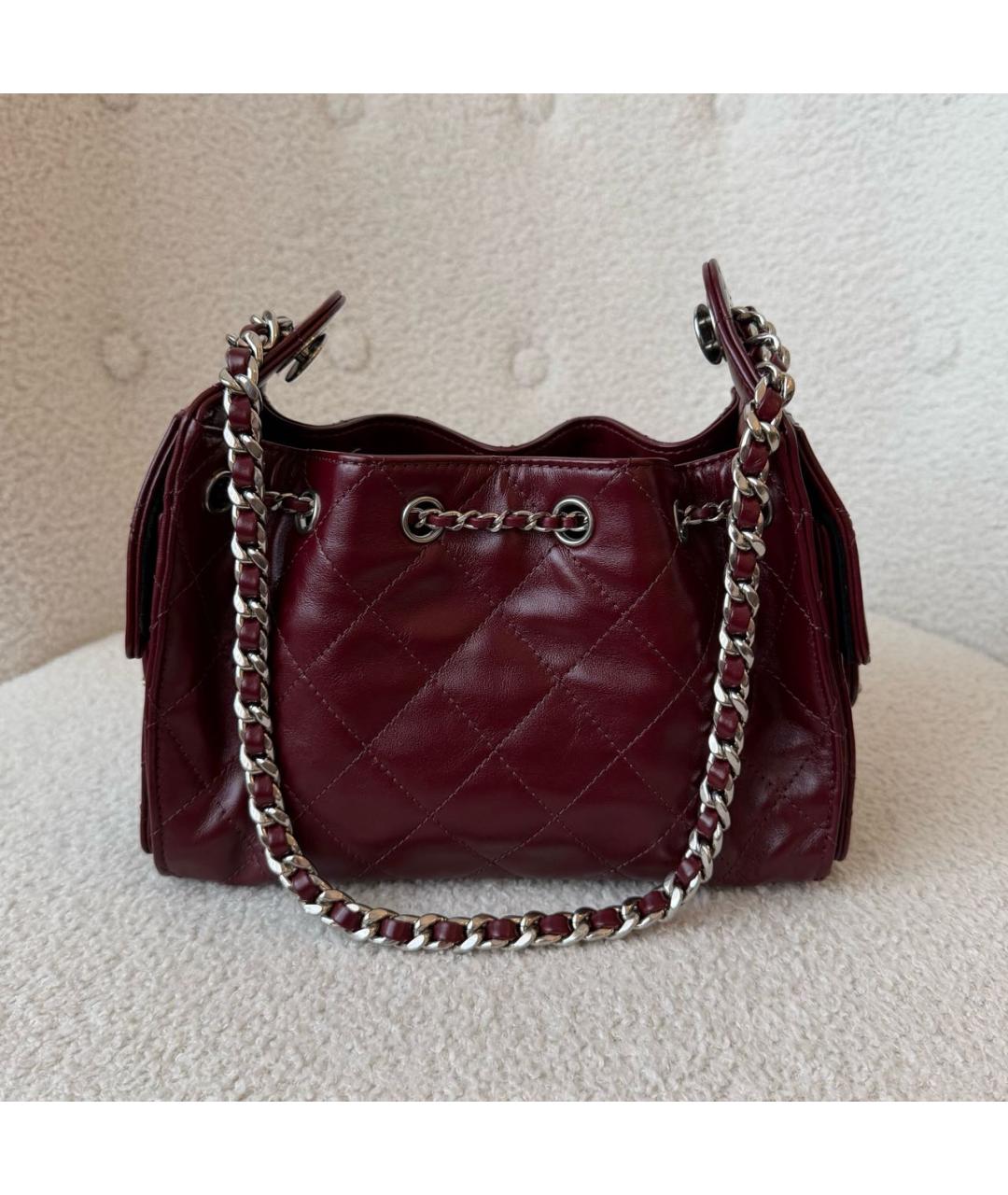 CHANEL Бордовая кожаная сумка через плечо, фото 3