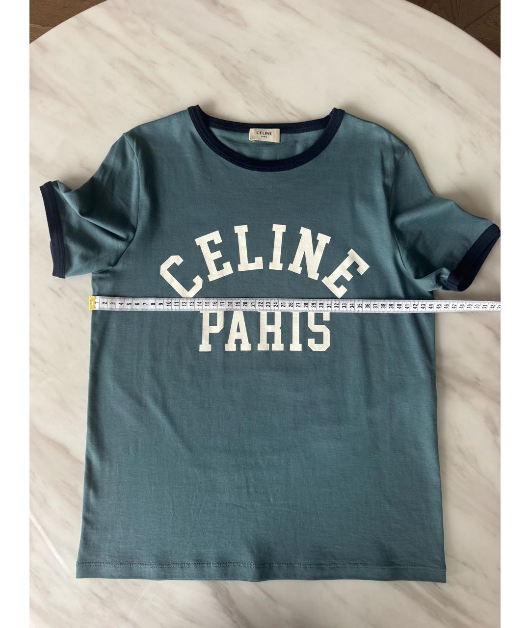CELINE Бирюзовая хлопковая футболка, фото 4