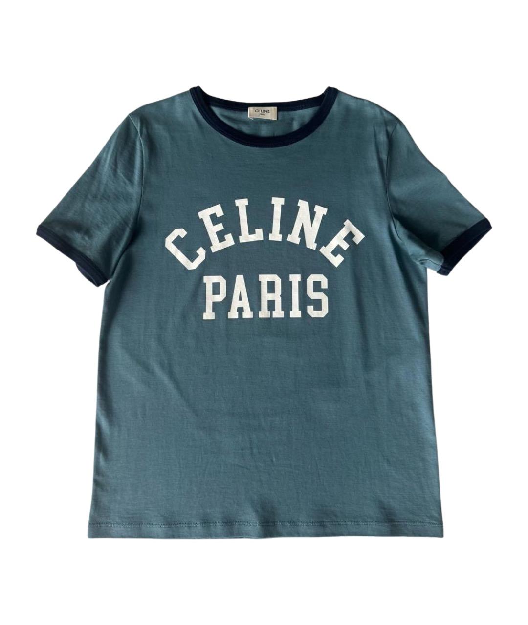 CELINE Бирюзовая хлопковая футболка, фото 1