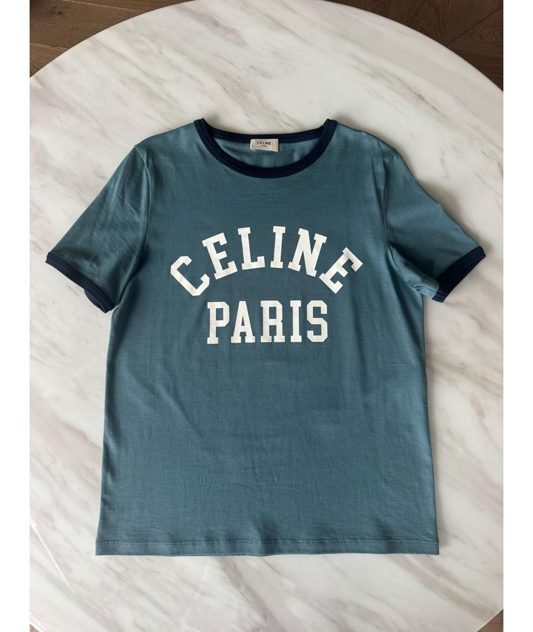 CELINE Бирюзовая хлопковая футболка, фото 9