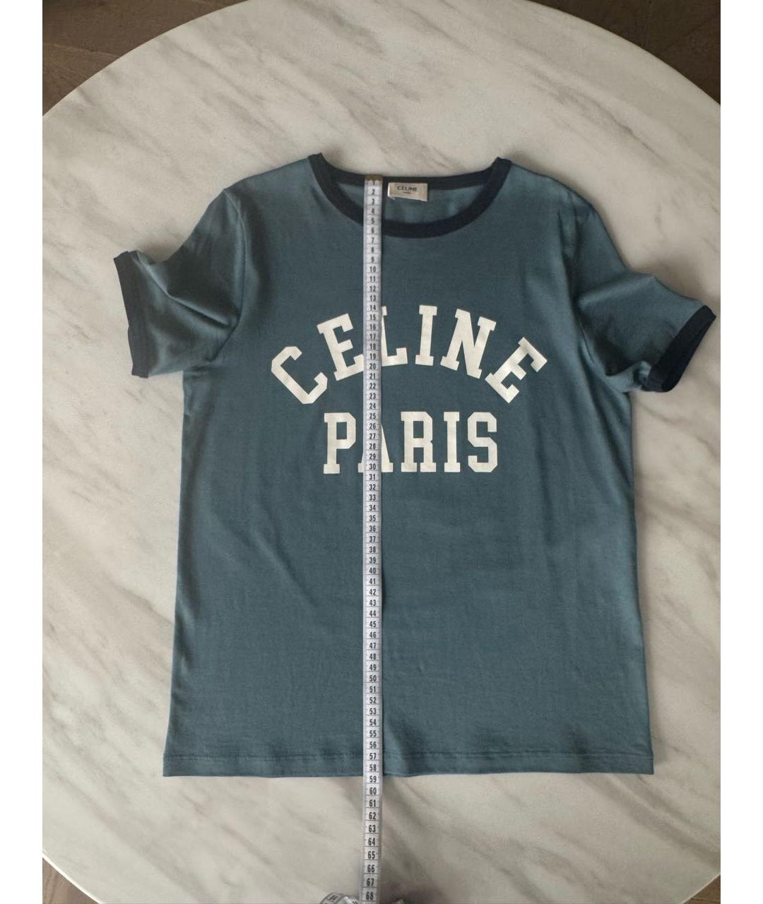 CELINE Бирюзовая хлопковая футболка, фото 5